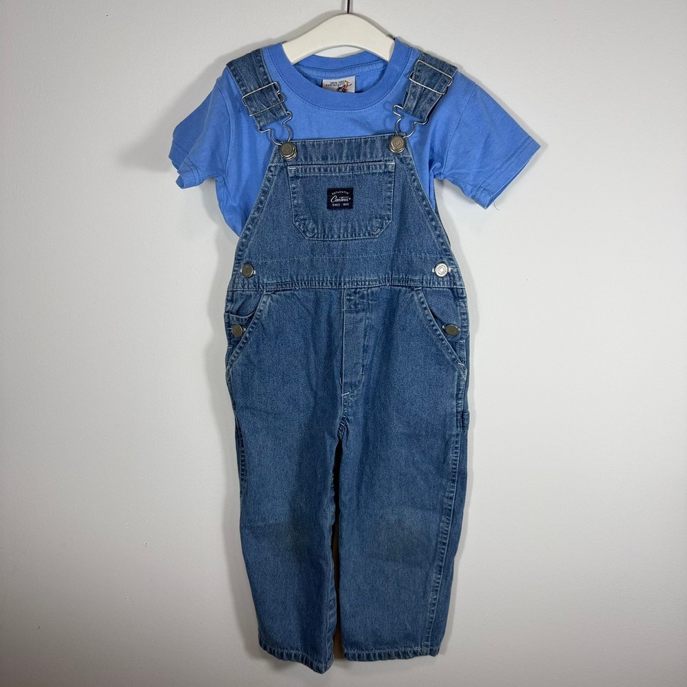 Vintage Carters Denim Overalls and Shiva Tees Turks & Caicos Frog T-Shirt Set 3T